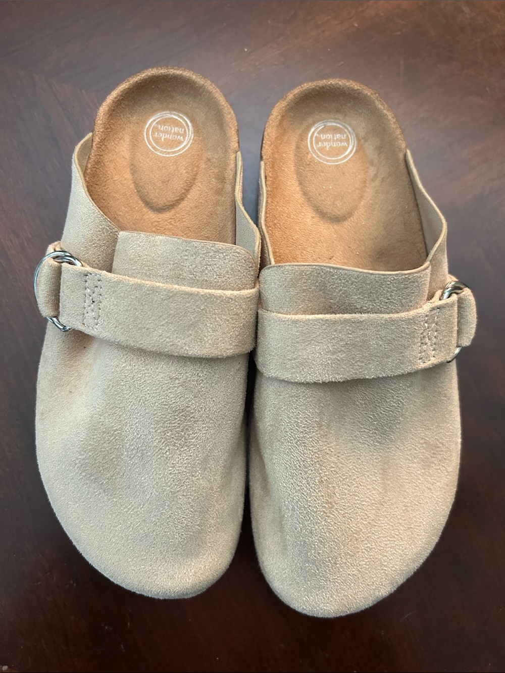 wonder nation Tan Suede Kids Slip-On Clogs with Buckle